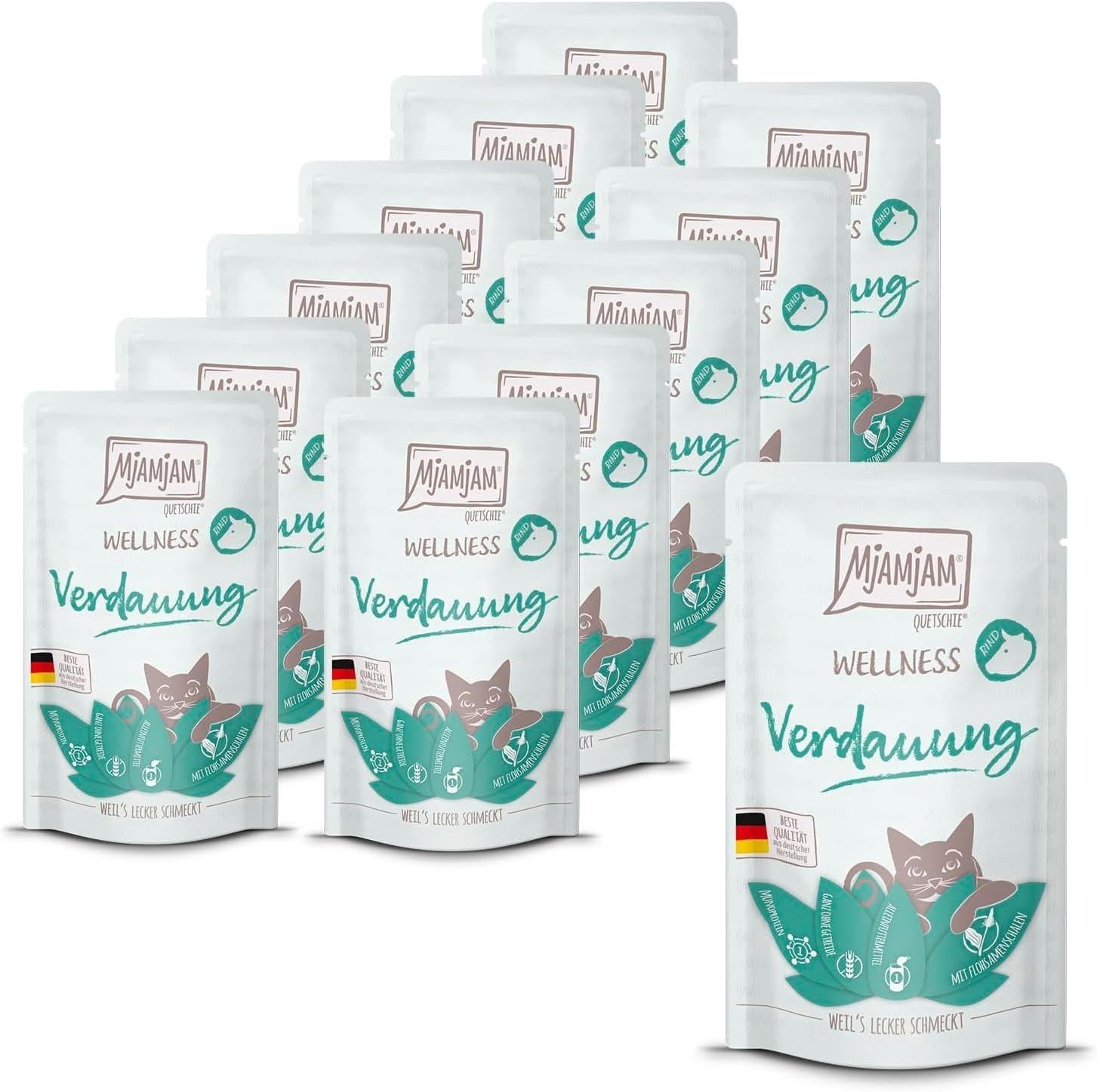 MjAMjAM - Premium våt kattfoder - Wellness - Digestive - Nötkött, förpackning med 12 (12 x 125 g), spannmålsfri