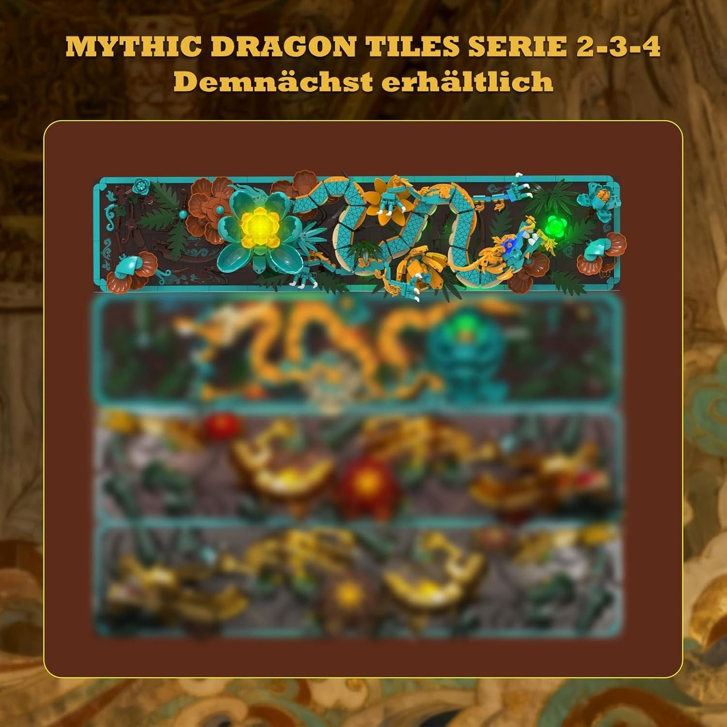 Mythical Dragon Tile Building Kit för vuxna, 3D Divine Loong Art Byggleksak med LED-lampor och blommor, DIY Dragon Relief Model Kit, kreativa presenter och dekorationer (1676 bitar)