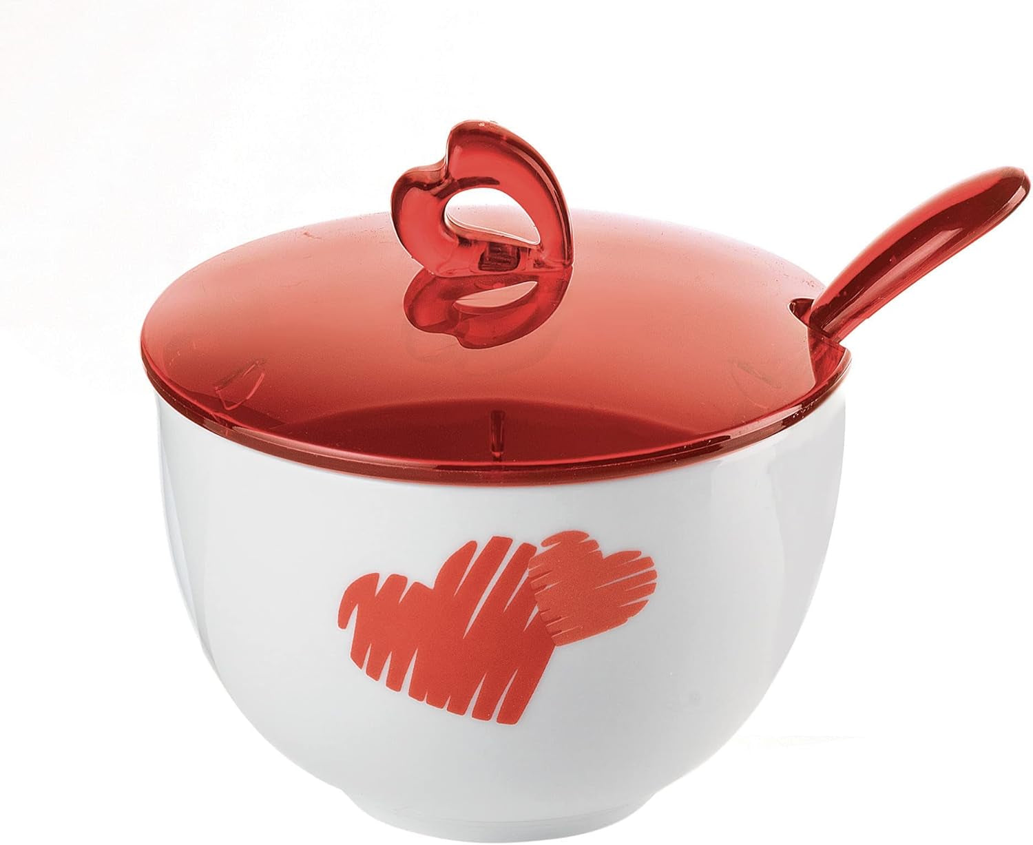 Guzzini - Love, sockerskål med sked - transparent röd, 12,6 x 12,6 x h9,8 cm | 200cc - 11470065