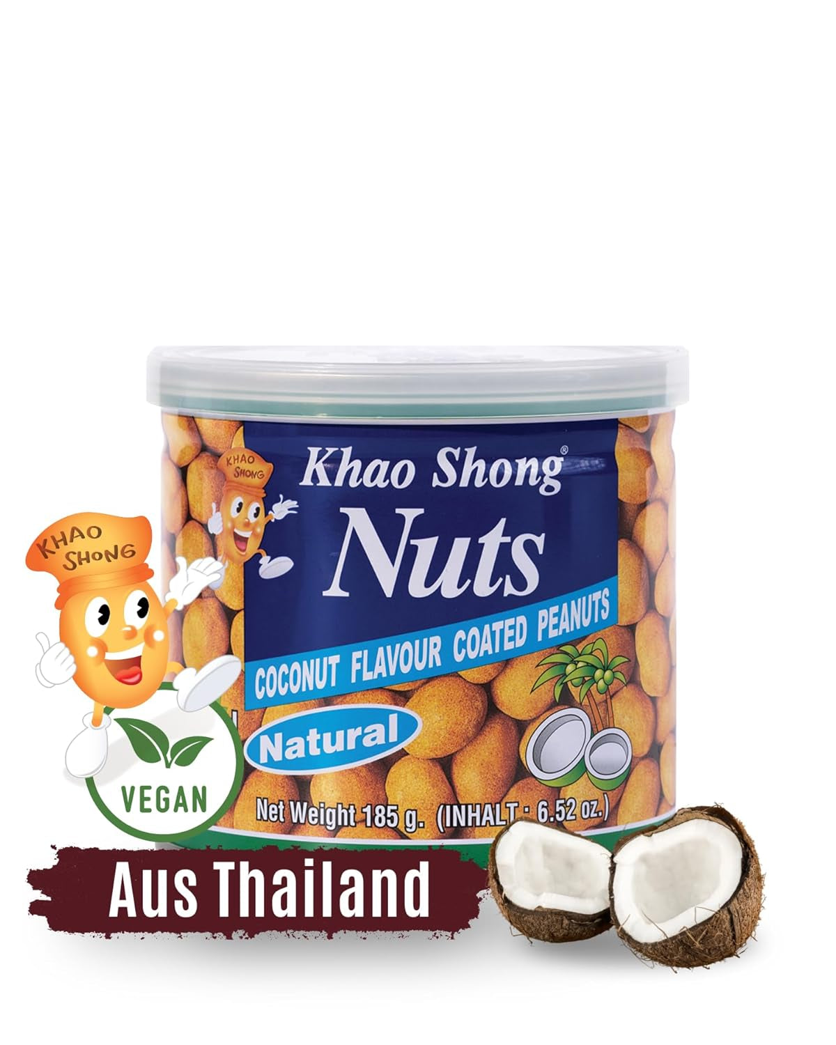 Khao Shong Friterade gröna ärtor med wasabi, krispiga ärtor i en kryddig smet, ett fettsnålt alternativ till nötter, medelkryddigt, 1 140g burk | 140 g (1 förpackning)