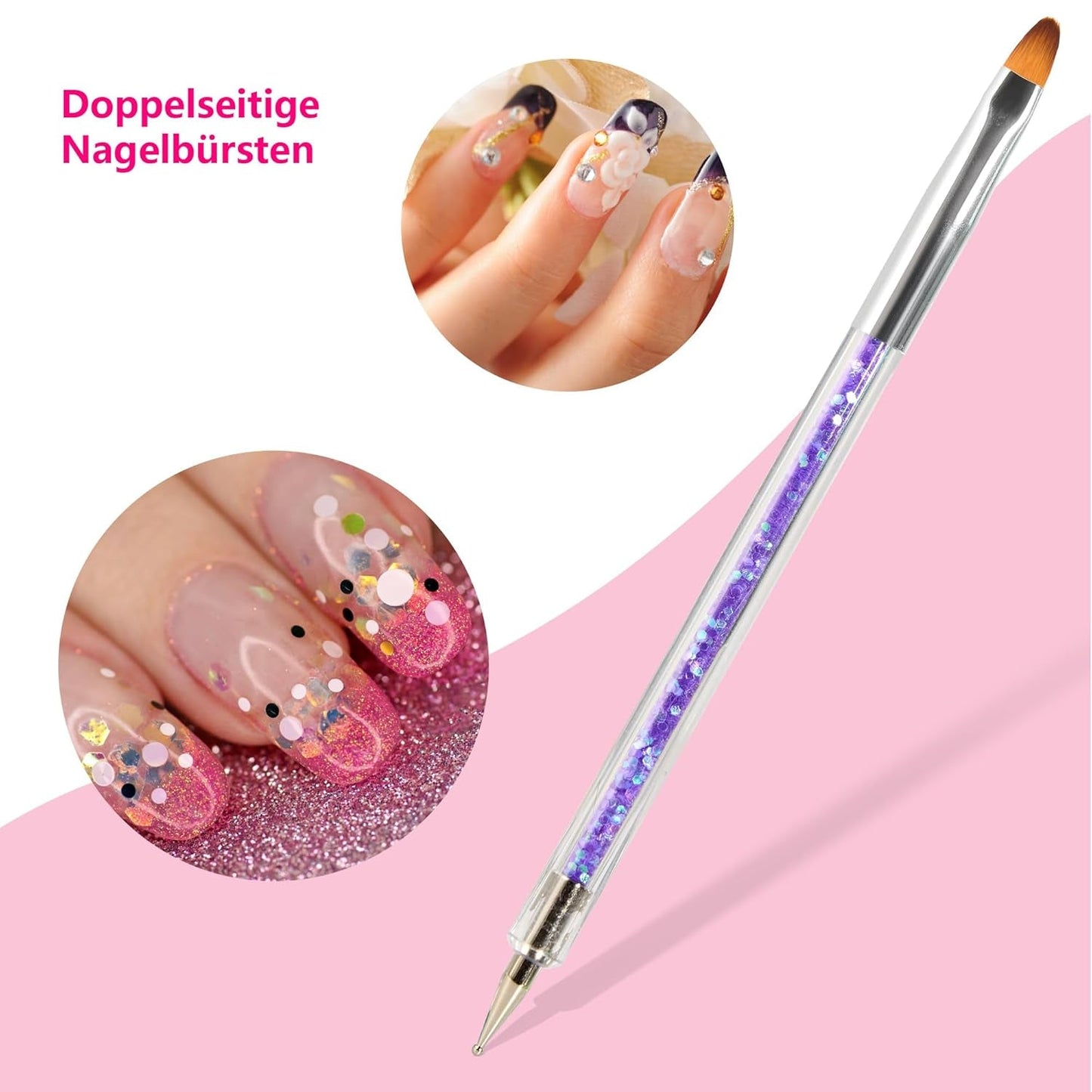 8 Stück Nagel Pinsel, Nagelkunstpinsel Pinsel Set, Pinsel Für Nägel Mit Doppelkopf Nail Art Pinsel Set Dotting Pen And Gel Borste för naglar Präzise Pinsel Für Nageldesign Und Verzierungen