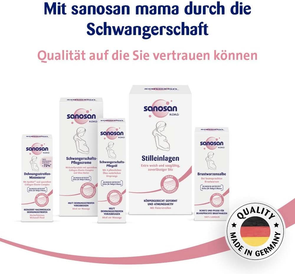 Sanosan Stretch Mark Minimiser, kliniskt testad - bevisat minska bristningar efter graviditet, utan paraffinolja, färgämnen, silikoner, 75 ml Kosmetika och skönhet Naty Shop