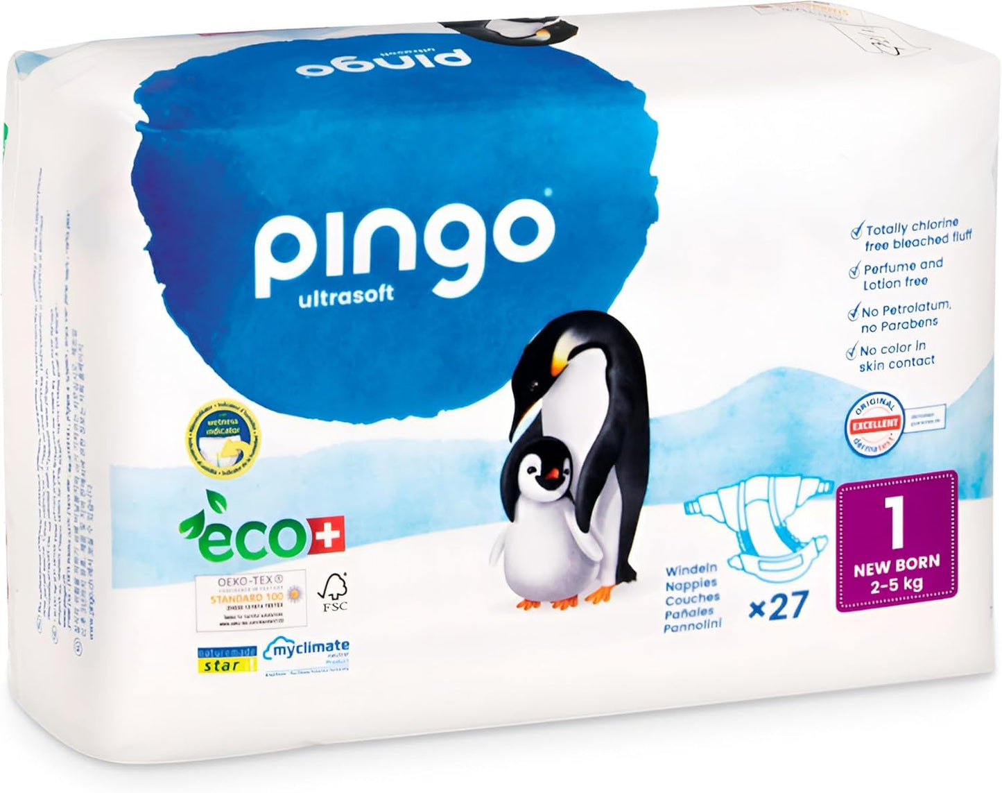 Ekologiska blöjor storlek 1 nyfödd (2-5 kg), 1 påse med 27 blöjor