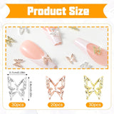 80st 3D Butterfly Nail Charms Legering Butterfly Guld Silver Glitter Nail Art Dekorationer Nagel smycken Tillbehör DIY Manikyr för kvinnor
