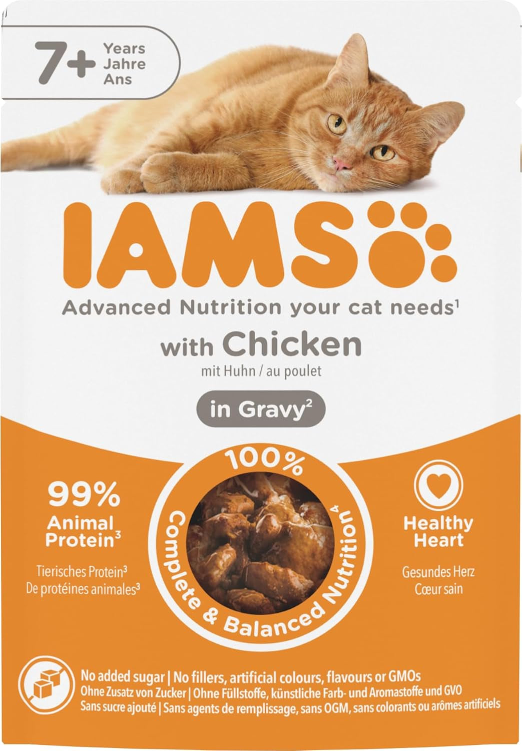 IAMS Delights våt kattmat med kyckling i sås för äldre katter 7 år och äldre - provstorlek, individuell påse, 1 x 85 g