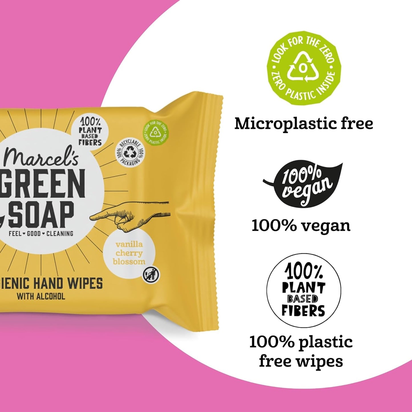 Marcel's Green Soap Hand Wet Wipes 60 Pack - Vanilj & Cherry Blossom - Växtbaserad - Ekologisk