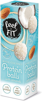 Sockerfria kokospraliner med mandel, feel FIT, utan tillsatt socker, 17% protein, 63 g