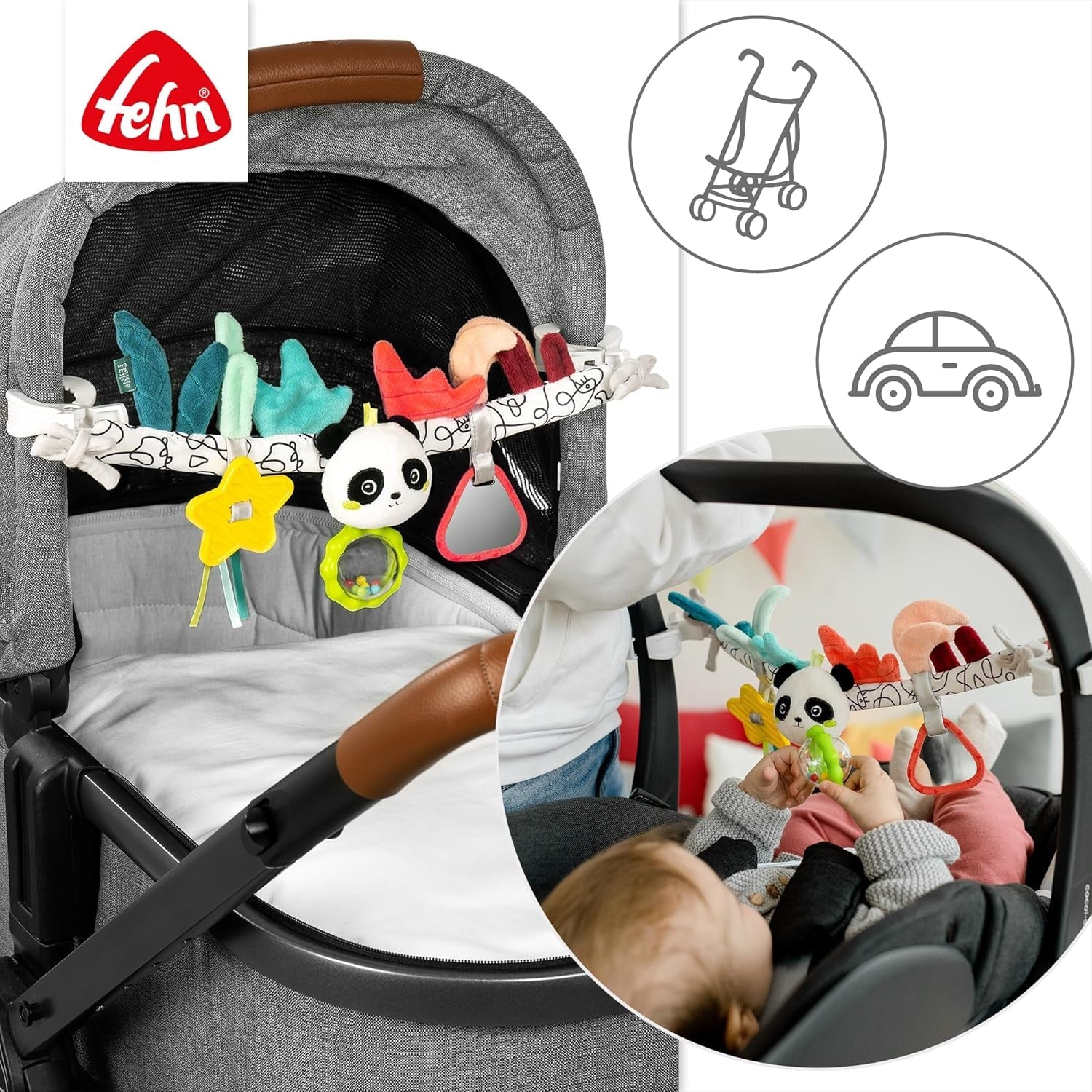 Fehn babymobilkedja Panda Baby Mobile - babymobilkedja med söta figurer - flexibel hängande babyleksak - barnvagnsleksak för bebisar och småbarn från 0+ månader Babyleksaker Naty Shop