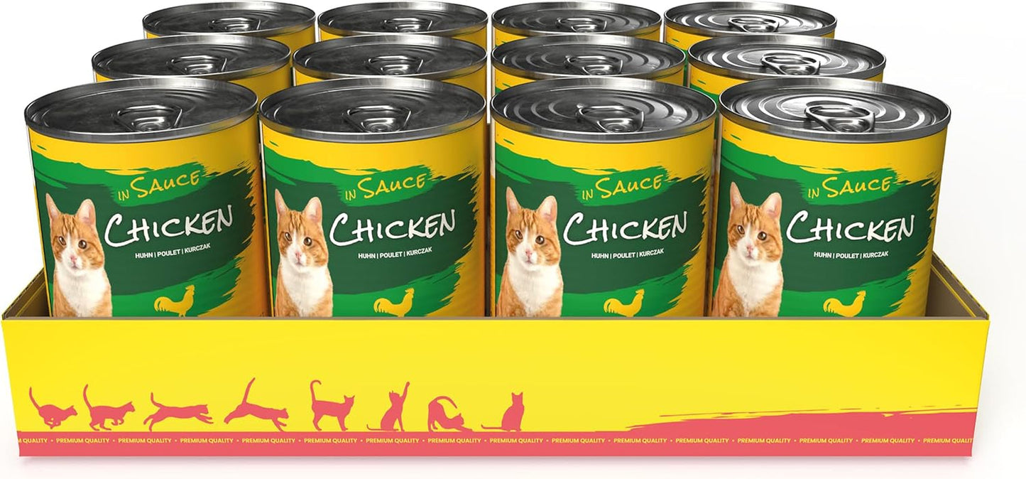 JosiCat kyckling i sås (12 x 415 g) | Vuxen | Premium våtfoder för vuxna katter | Kyckling i sås | Vitamin D3 och E | Drivs av JOSERA | Våtfoder för katter | Komplett mat | Paket om 12