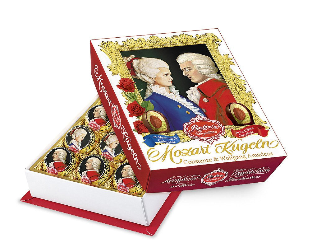 Reber Mozartkulor med mörk choklad, 6-pack med marsipan och nougat, vegansk - 1 x 120 g