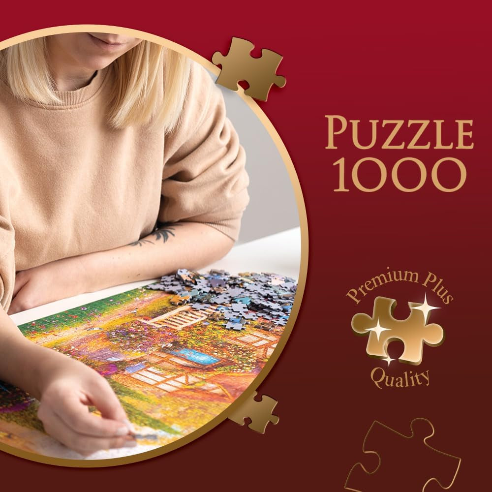 Trefl Premium plus Quality - Puzzle Tea Time: Houses Stoney Lane - 1000 bitar, Serie av nostalgiska målade bilder, Perfekt matchning av bitar, För vuxna och barn från 12 år Puzzle Naty Shop