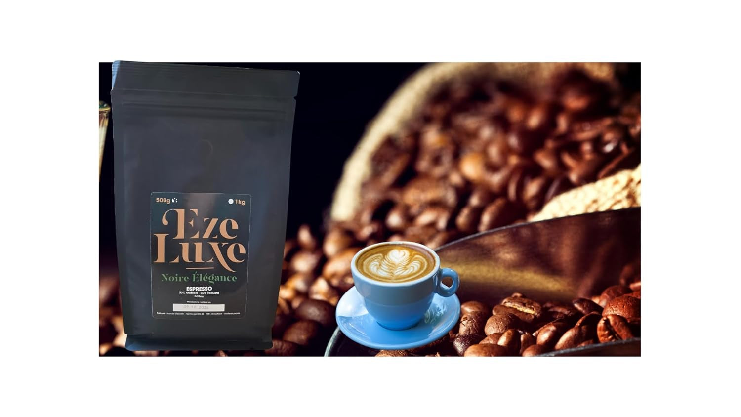 Kaffe Espresso Noire Elegance 500g – 50% Arabica och 50% Robusta från Brasilien och Indien – mellanrostad, stark och krämig med mörk choklad – intensitet 8 – inkl. gratis espressomaskin