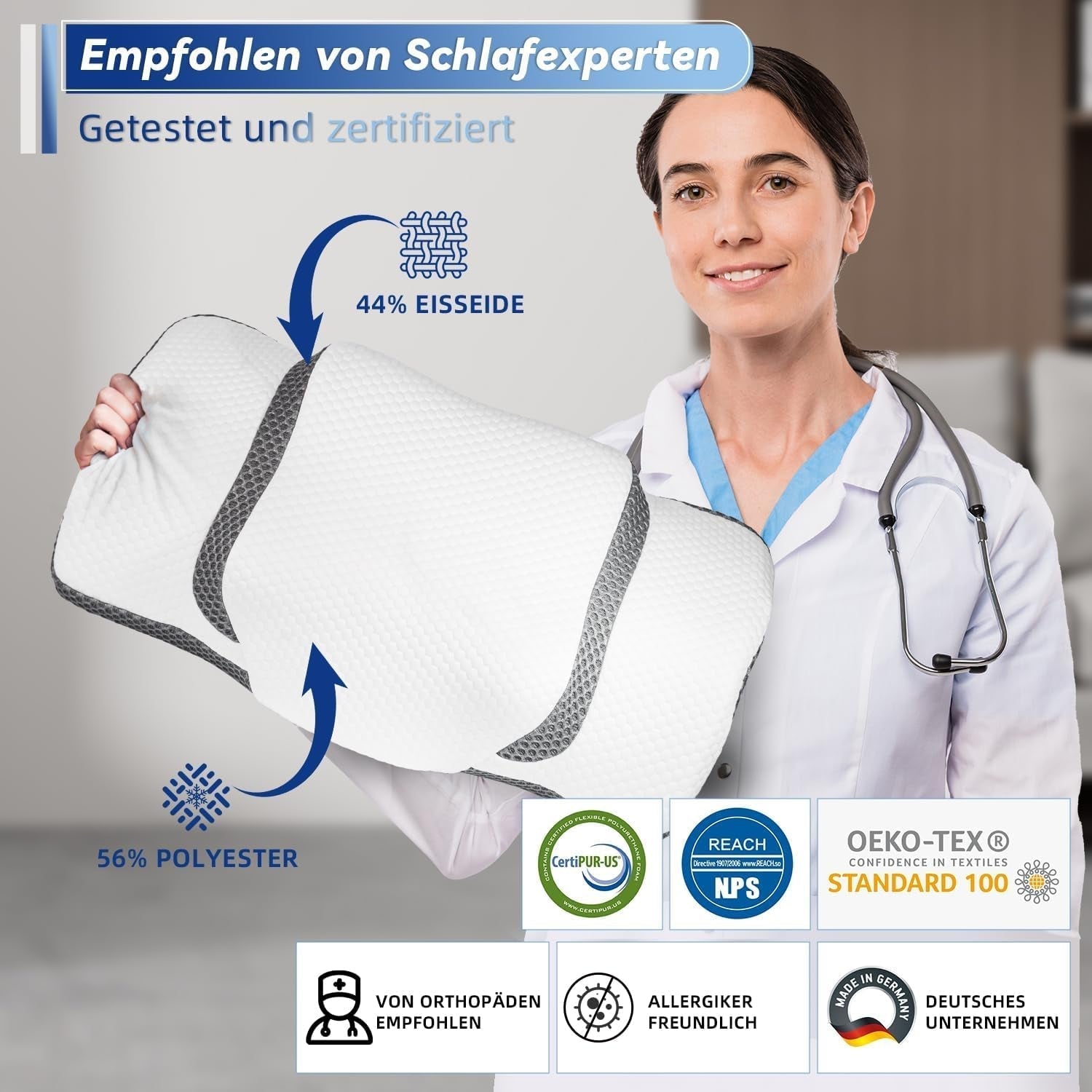 Ortopedisk kudde, ergonomisk nackkudde, huvudkudde, original kudde med memoryskum för sidor, rygg- och magstöd, nackstödskudde för män, kvinnor (67,3 X 38,2 X 13,8/3 cm) Cervikala ortopediska kuddar Naty Shop