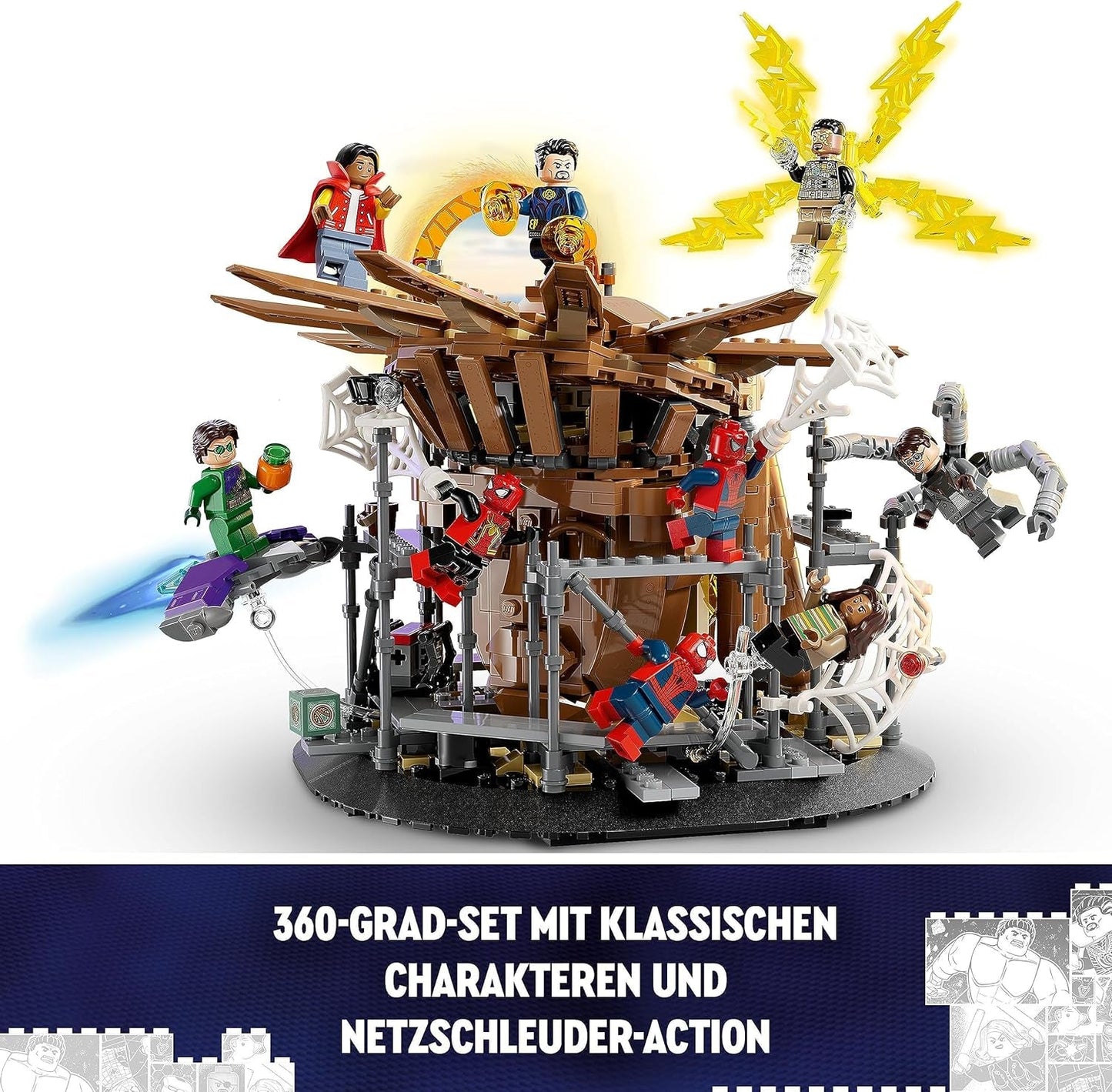LEGO 76261 Marvel Spider-Man's Big Showdown, Spider-Man: No Way Home set med 3 minifigurer Peter Parker plus Green Goblin, Electro, Sandman, Ned, Doctor Strange och MJ, samlarmodell Byggset Besuche den LEGO-Store