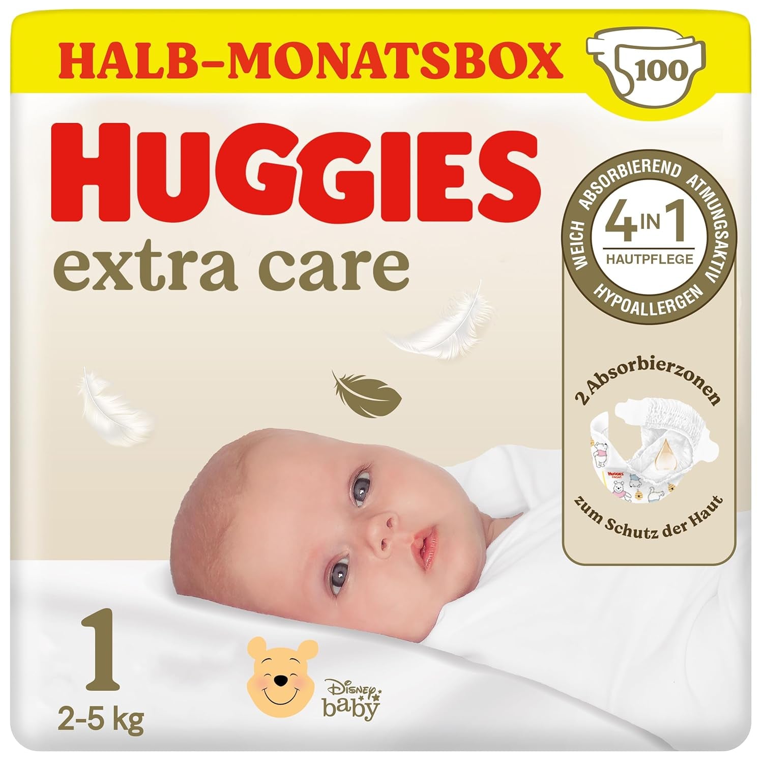 Huggies Newborn blöjor, storlek 1, 100 blöjor (2 x 50), halvmånadslåda