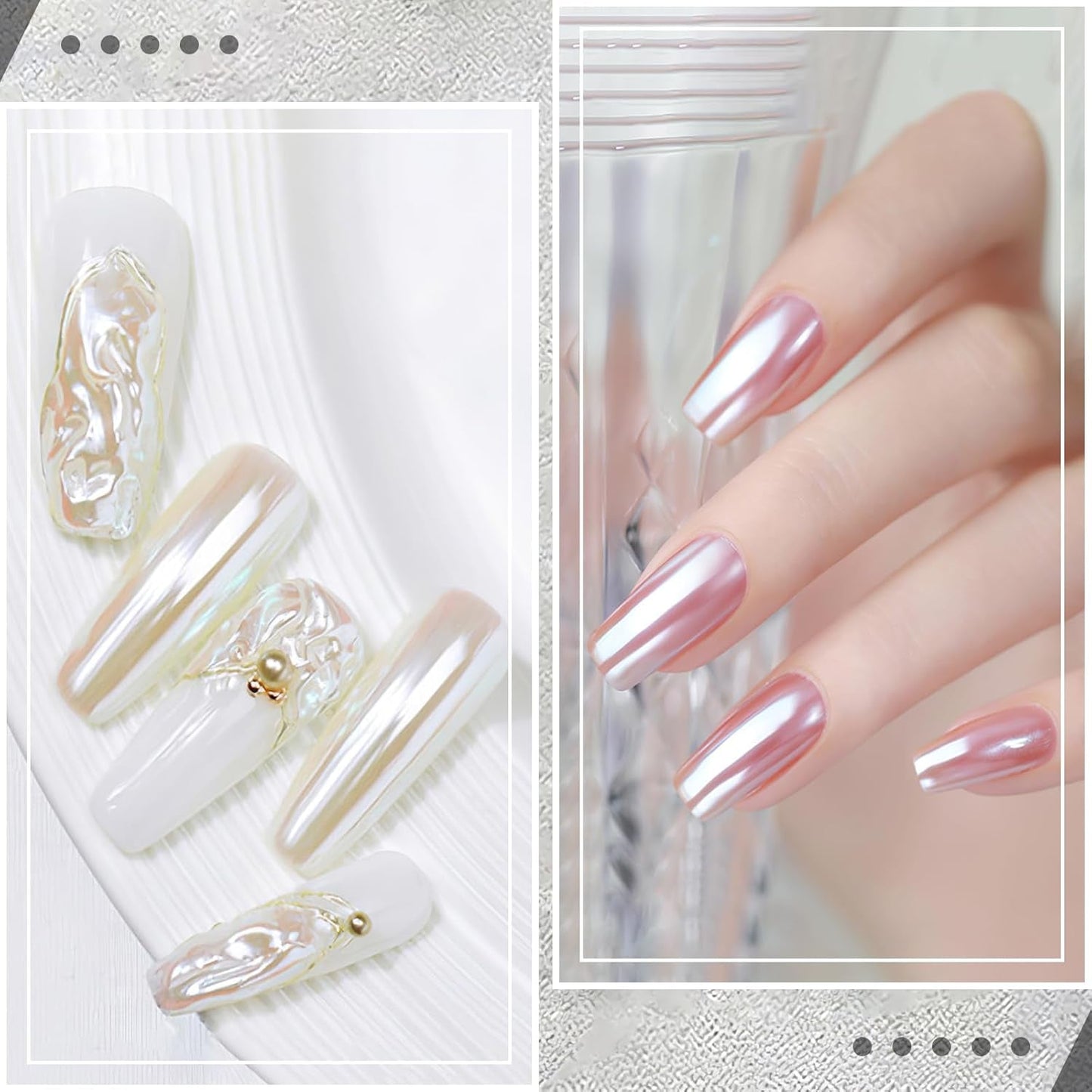 2 Schachteln Weiße Perle Chrom Nagelpuder - Transparent Aurora Ice Shimmer Chrome Pigment Pulver Für Nägel, Glaserad Donut Glitzerpuder Nails Spiegeleffekt-Glitter Nagelkunst-Pulver Für Diy-Salon