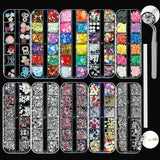 10 lådor Nail Rhinestones Kit, multifunktionella tillbehör med 1 pincett, dekorativa diamanter, kristaller, pärlor, ädelstenar, färgglada, blandade, hästögon, metalliska stenar, för DIY-nageldekorationer