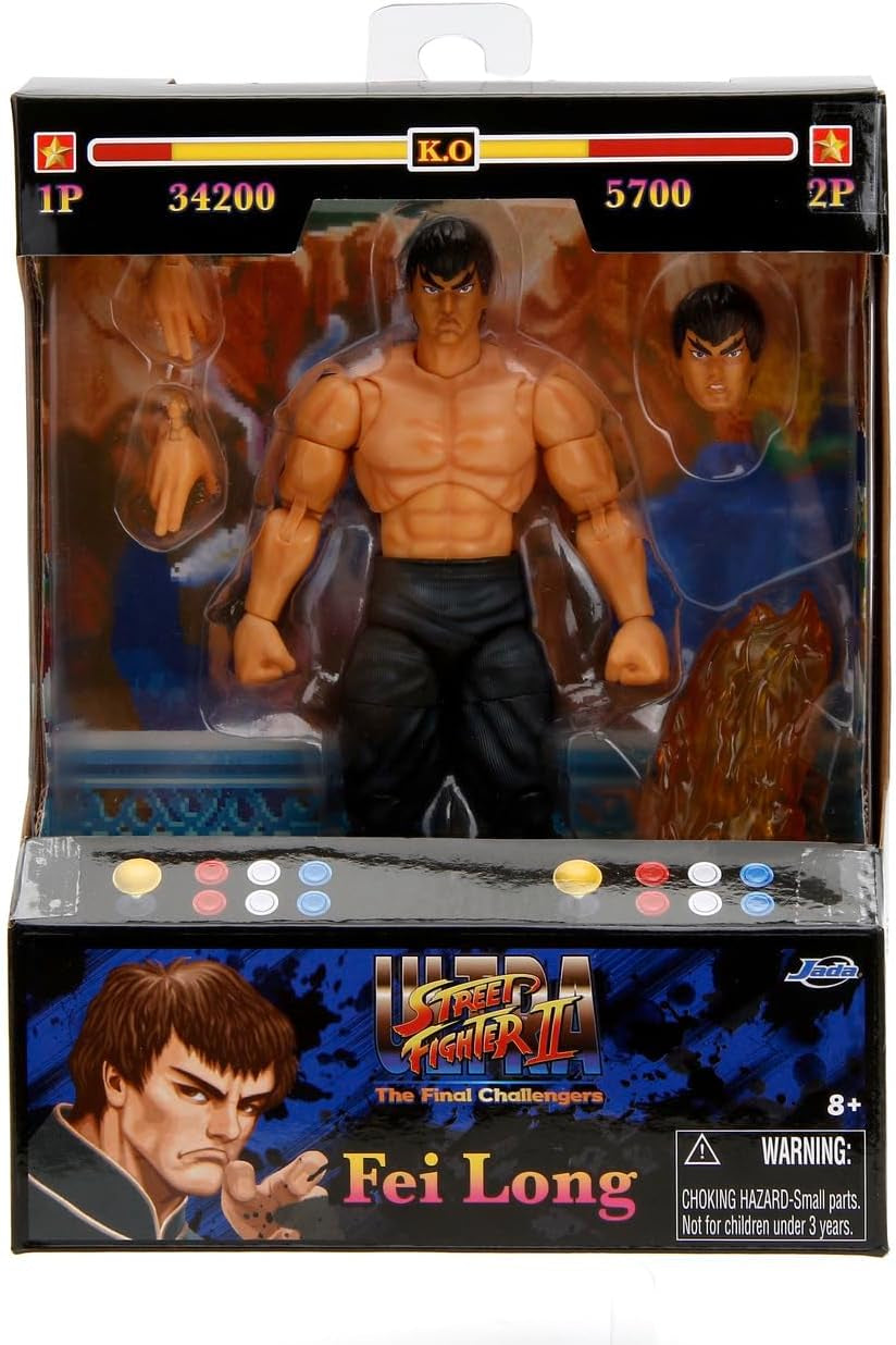 Jada Toys Street Fighter Figure Guile (15 Cm) - Street Fighter 2: The Final Challengers Collectible Movable Action Figure med alternativt huvud, händer och tillbehör, Ålder 13+ Actionfigurer Naty Shop Fei-Long