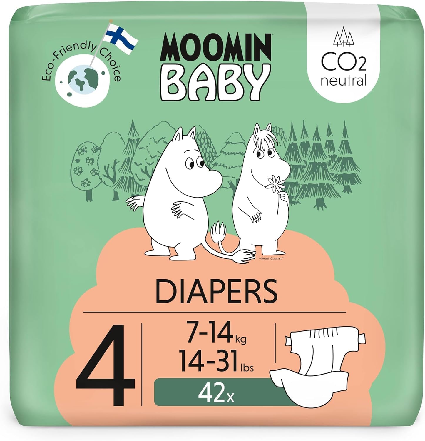 Mumin Baby Eco-blöjor, storlek 3, 5-8 kg, 48 delar, mjuka premiumblöjor | Mjuk och hudvänlig, andas, absorberande, inga onödiga kemikalier |