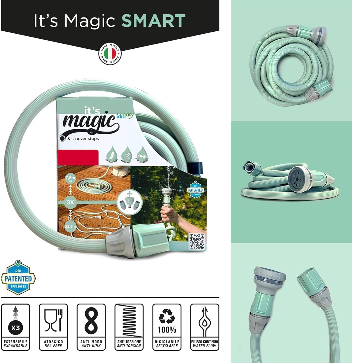 Magic Soft Smart 30 Meter - Trädgårdsbevattningsrör, Antiknut, Anti-twist, Vattenslang