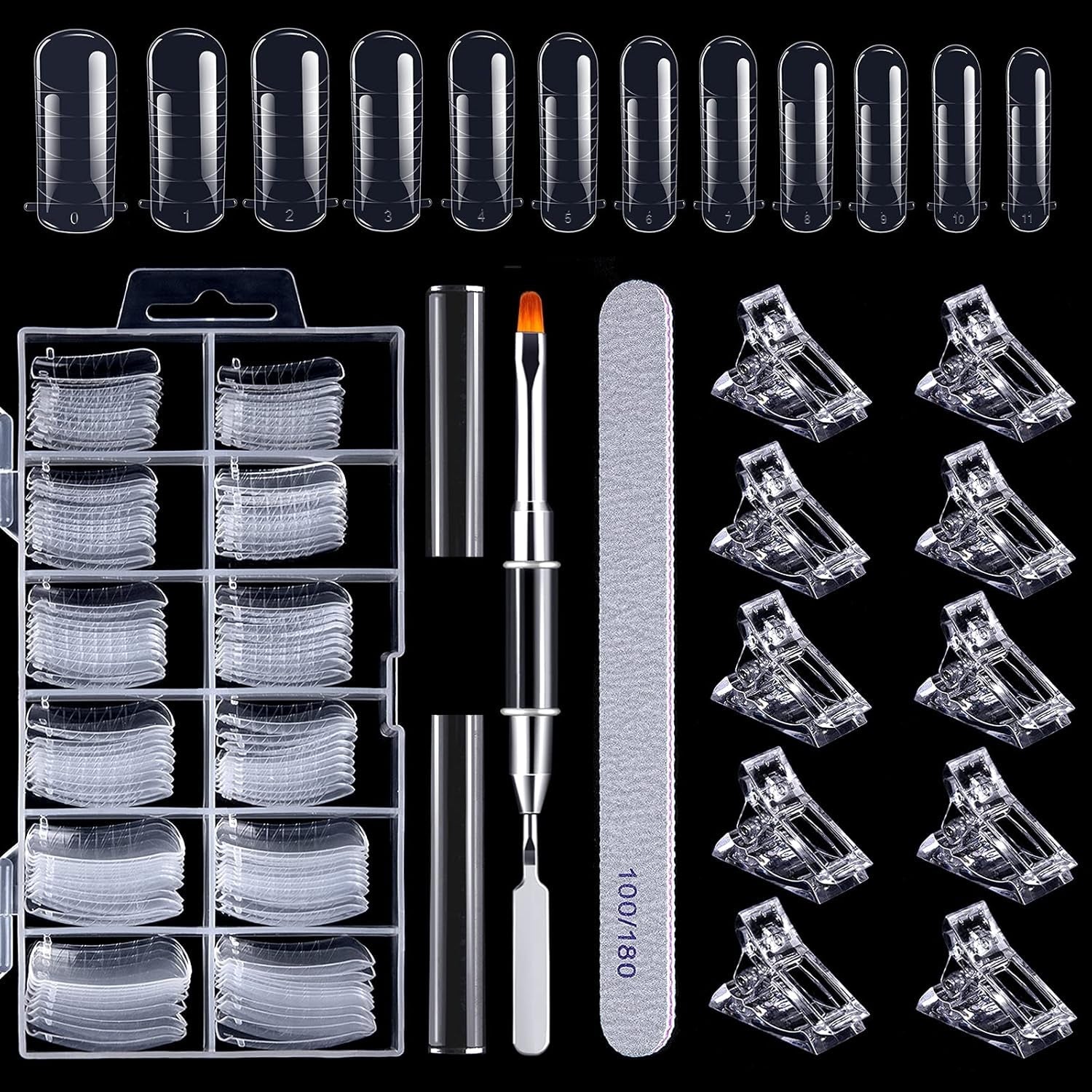 120 st nagelformsset, nagelförlängningar, gelnagelformer, nagelformset med dubbelhuvudborste och nagelfil med clips, för gelnaglar