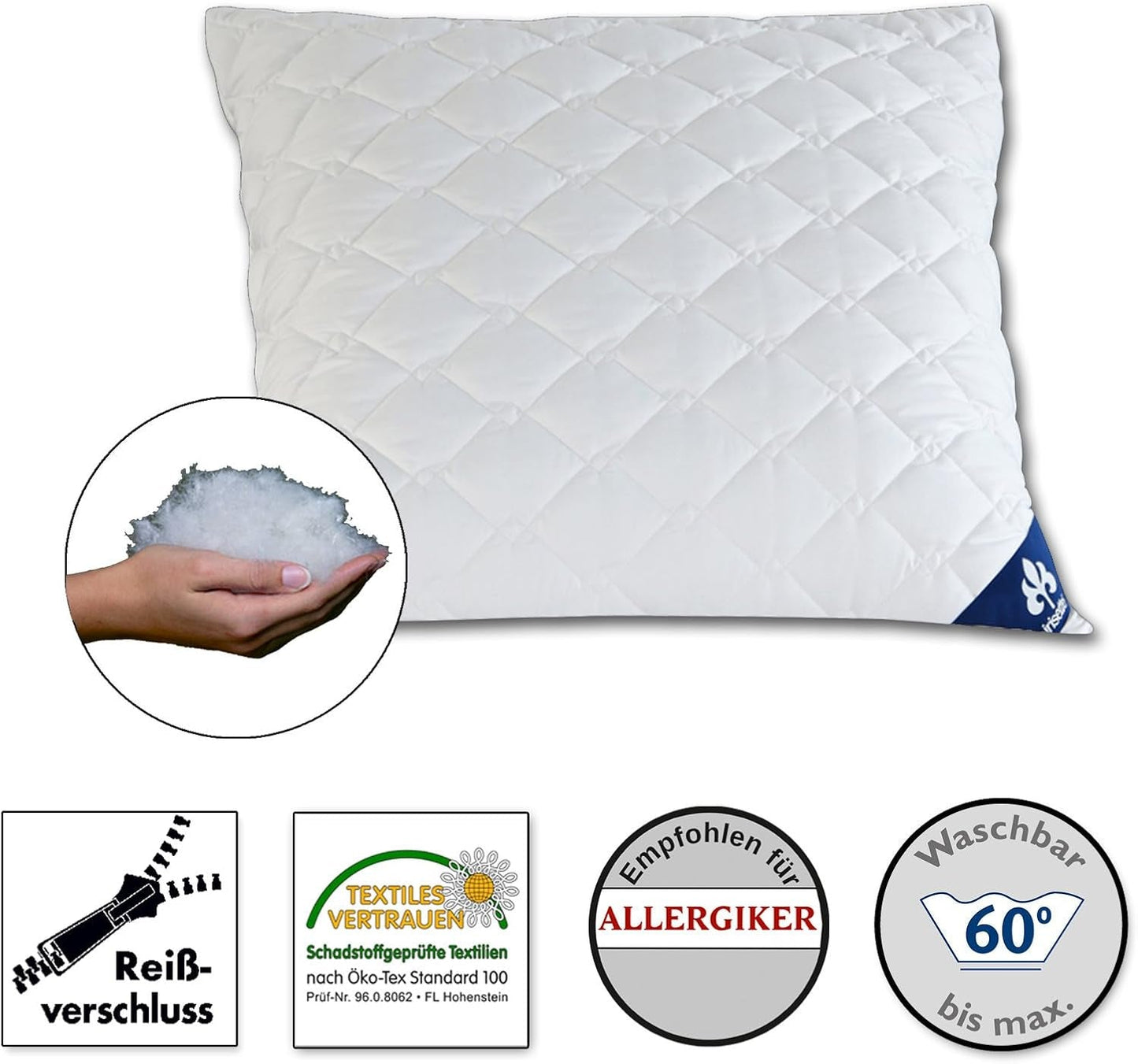 Irisette Micro Thermo kudde - Tillverkad i Tyskland - Kudde med avtagbart mjukt mikrofiberfodral, 40 X 80 Cm, Ã-ko-Tex certifierade Naty Shop standardkuddar Single 1 pack-80 X 80 Cm