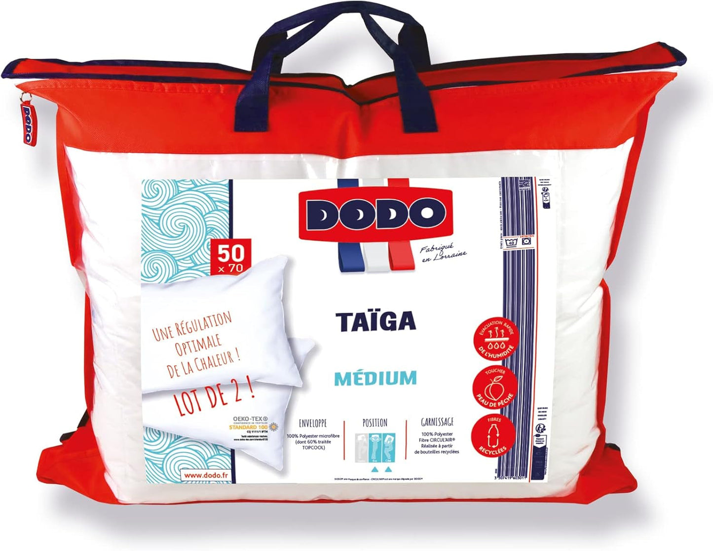 DODO 2-delad kudde, 50 X 70 cm, Medium komfort, Taiga syntetisk kudde, Ultramjuk och andas känsla, Maskintvättbar i 40 °C Naty Shop standardkuddar
