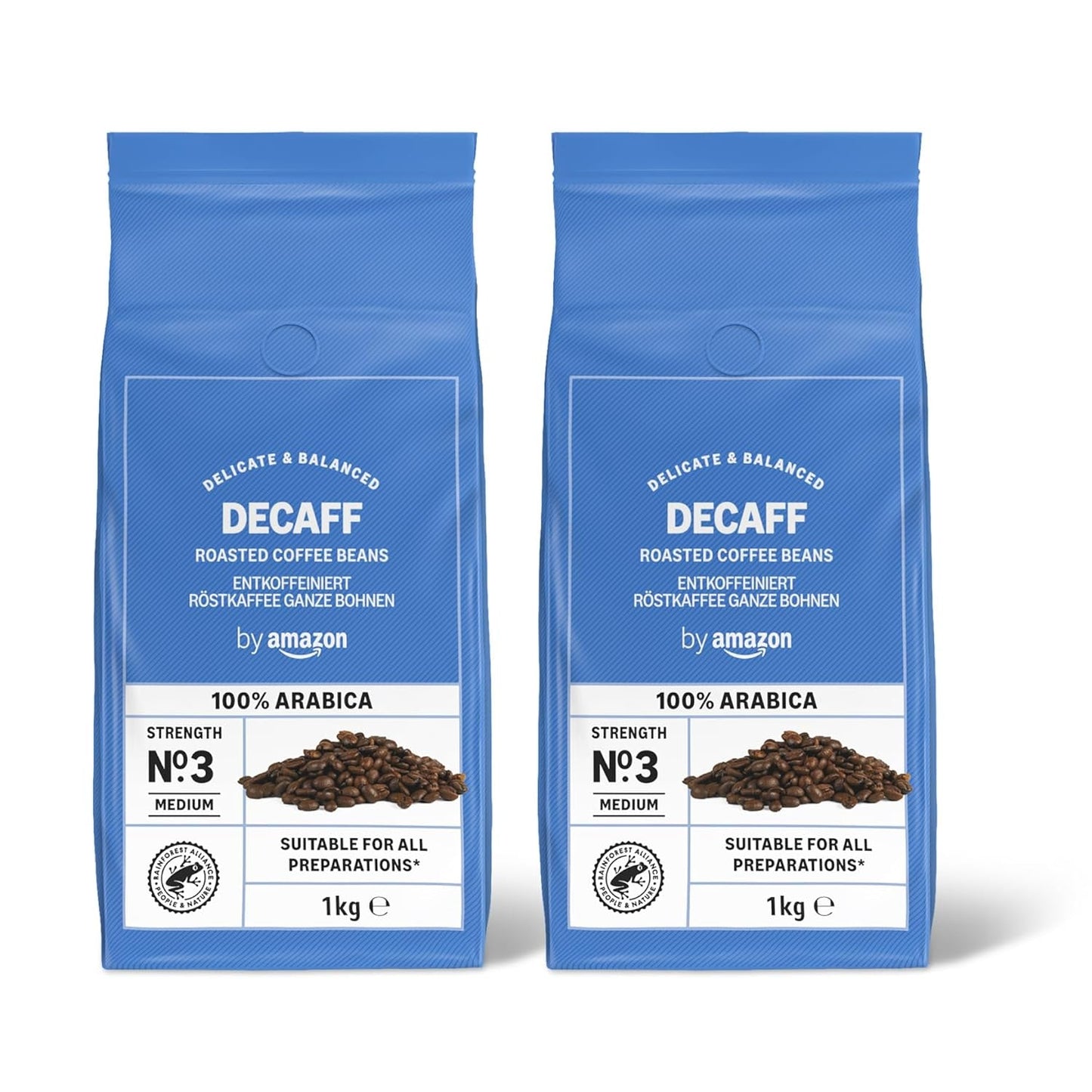 av Amazon Kaffeebohnen, entkoffeiniert, Lichte Röstung, 2 kg (2 Packungen med 1 kg), Rainforest Alliance zertifiziert