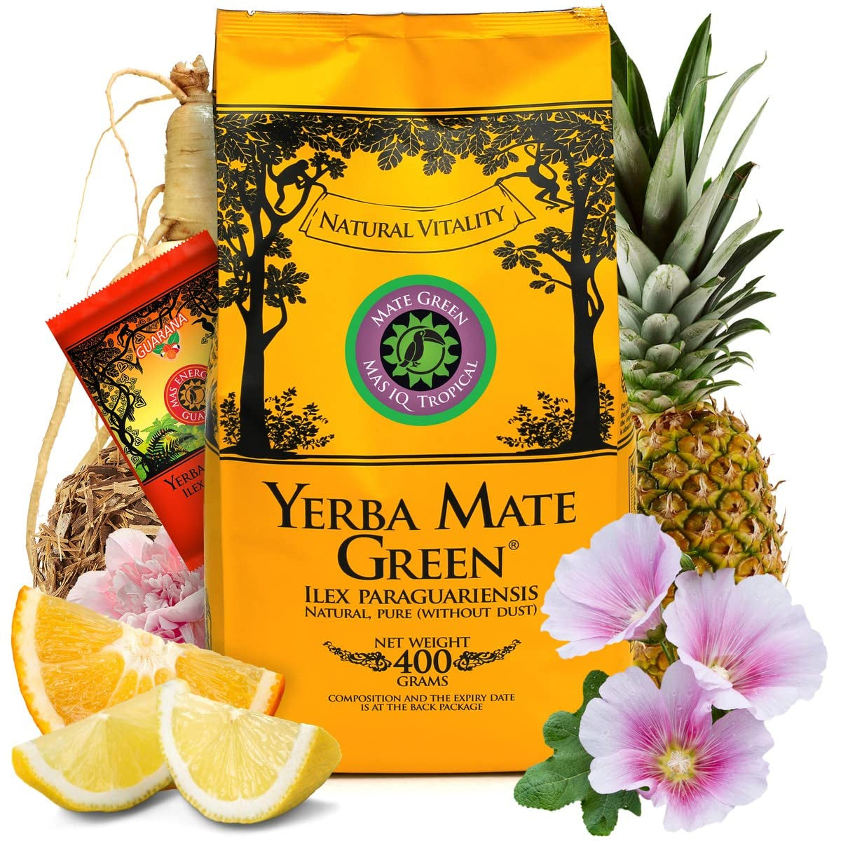 Yerba "Mas Iq Tropical" Brazilian Mate Tea 400G + 50 G Mas Energia Guarana | Fruktigt mate te | Med ananas