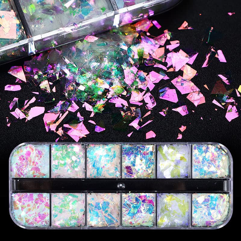 JMEOWIO Nail Glitter 12 Grids Mermaid Nail Art Dekoration Tillbehör Nageldesign