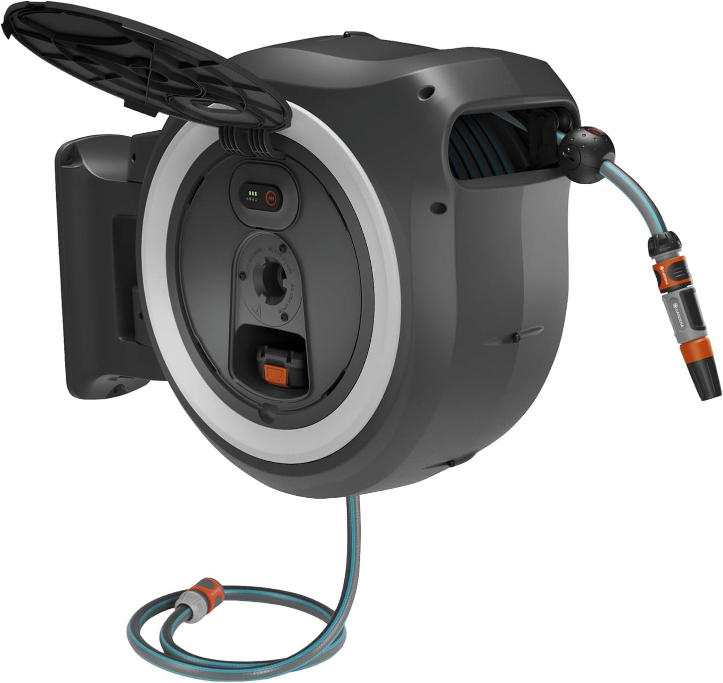 Gardena PowerRoll XXL Solo sladdlös väggslanglåda: Automatisk slangupprullare med 40 m trädgårdsslang, slangstyrning och RollControl, batteridriven, UV- och frostbeständig (18647-55)