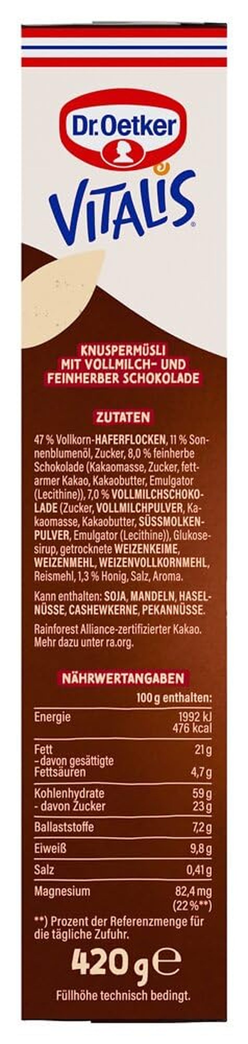 Dr. Oetker Vitalis KnusperPlus Double Chocolate: Krispig müsli med mjölk och mörk choklad, förpackning om 7 (7 x 450g)