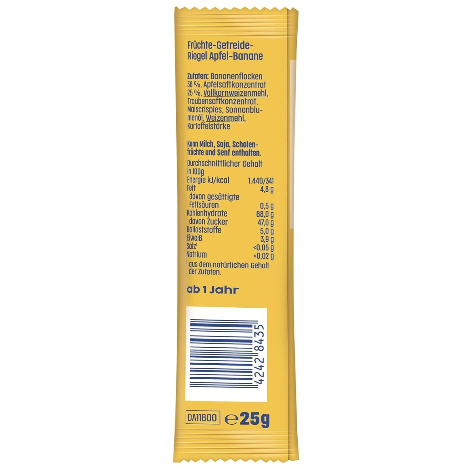 Äppel- och bananbars (20 x 25g), endast sötad med frukt, perfekt mellanmål mellan måltiderna, tillagade av strikt kontrollerade och utvalda ingredienser.