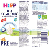 HiPP PRE Organic Combiotic Formula Drickfärdig (6 x 200 ml) Spädbarnsmjölk från födseln Innehåller endast laktos som kolhydrat Best Organic