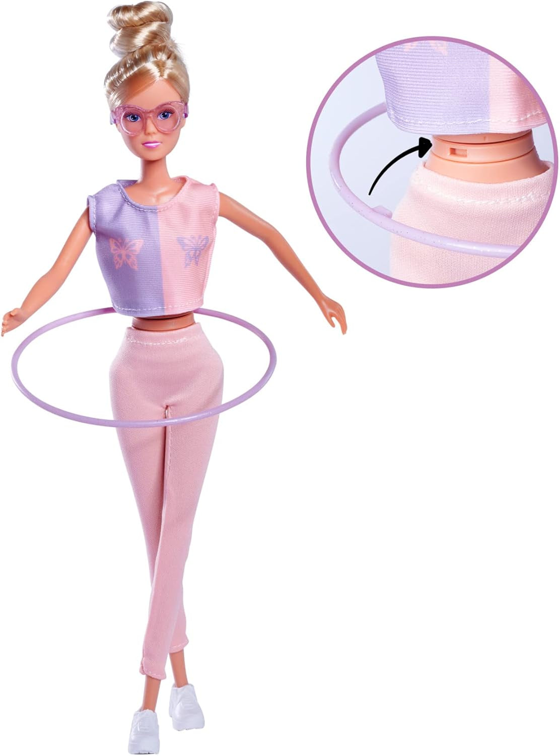 Simba 105733619 - Steffi Love Hula Hoop, leksaksdocka med sportoutfit, Hula Hoop och mekanisk funktion, 29 cm, åldrar 3+
