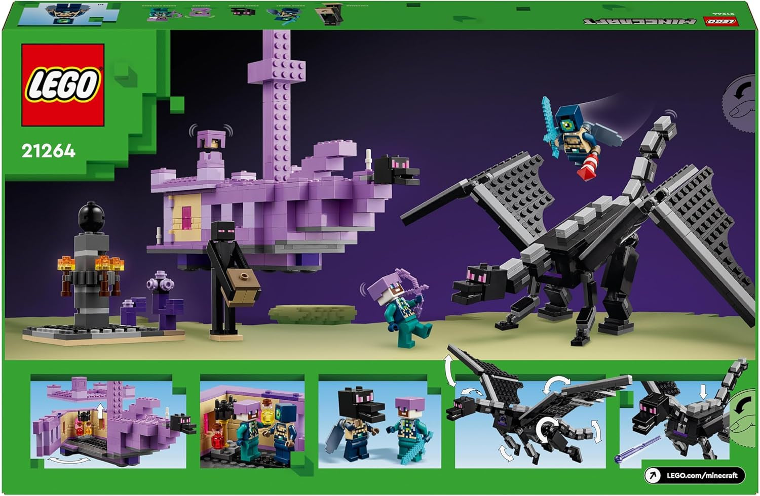 LEGO Minecraft The End Dragon and the End Ship Action Leksak och Discovery Set Videospel Byggset Äventyrsset Present för pojkar och flickor 8 år gamla 21264 Byggset Beuche den LEGO-Store