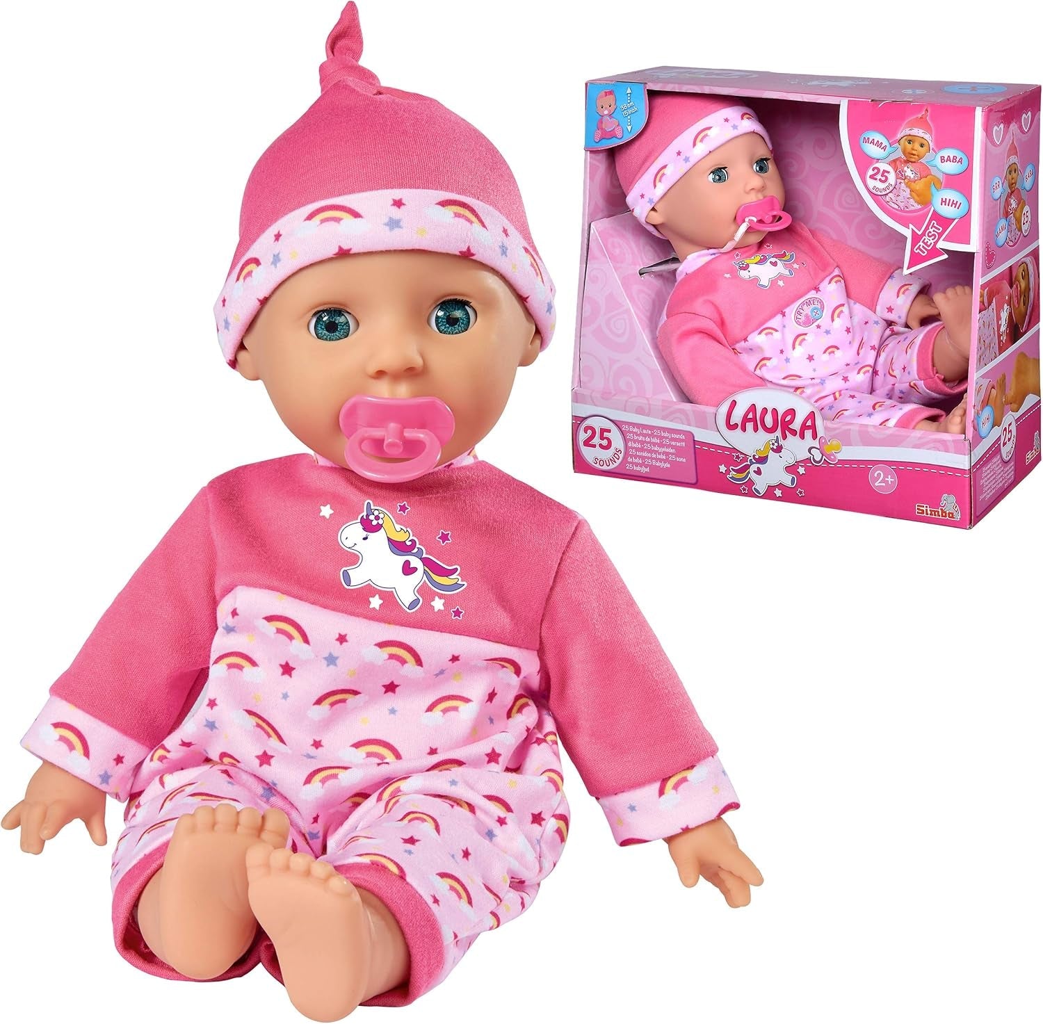 Simba 105140060 - Laura Tickle Baby Soft Body Doll med regnbågsmadrass, gör 25 babyljud, 38 cm, docka från 2 år och uppåt