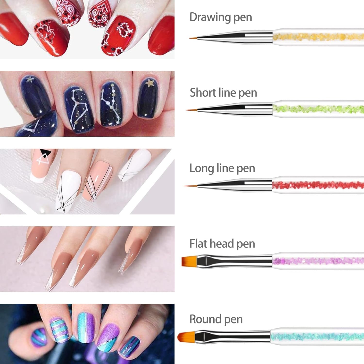 Sularpek 5 Stück Nagel Pinsel, Nageldesign Pinsel, Dotting Tool, Nail Art Liner Pinsel, Nagelverlängerung Gelpinsel, Nagelbürste Für Punktierungen, Zeichnen, För DIY Nail Art Design