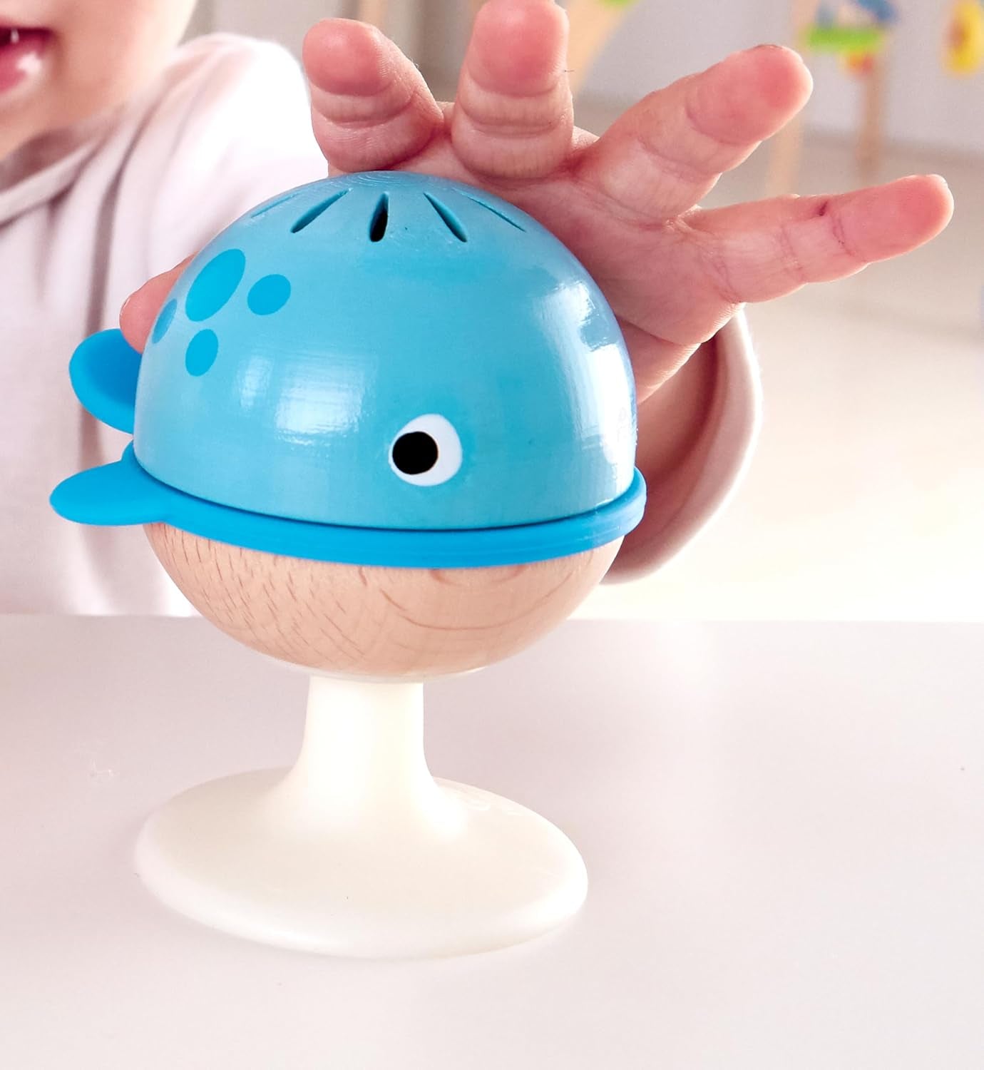Skallerset med sugkopp Hape | Tre djur med tandringelement, sköldpadda, bläckfisk och val | Lärleksak från 0 månader Bebe Toys Naty Shop