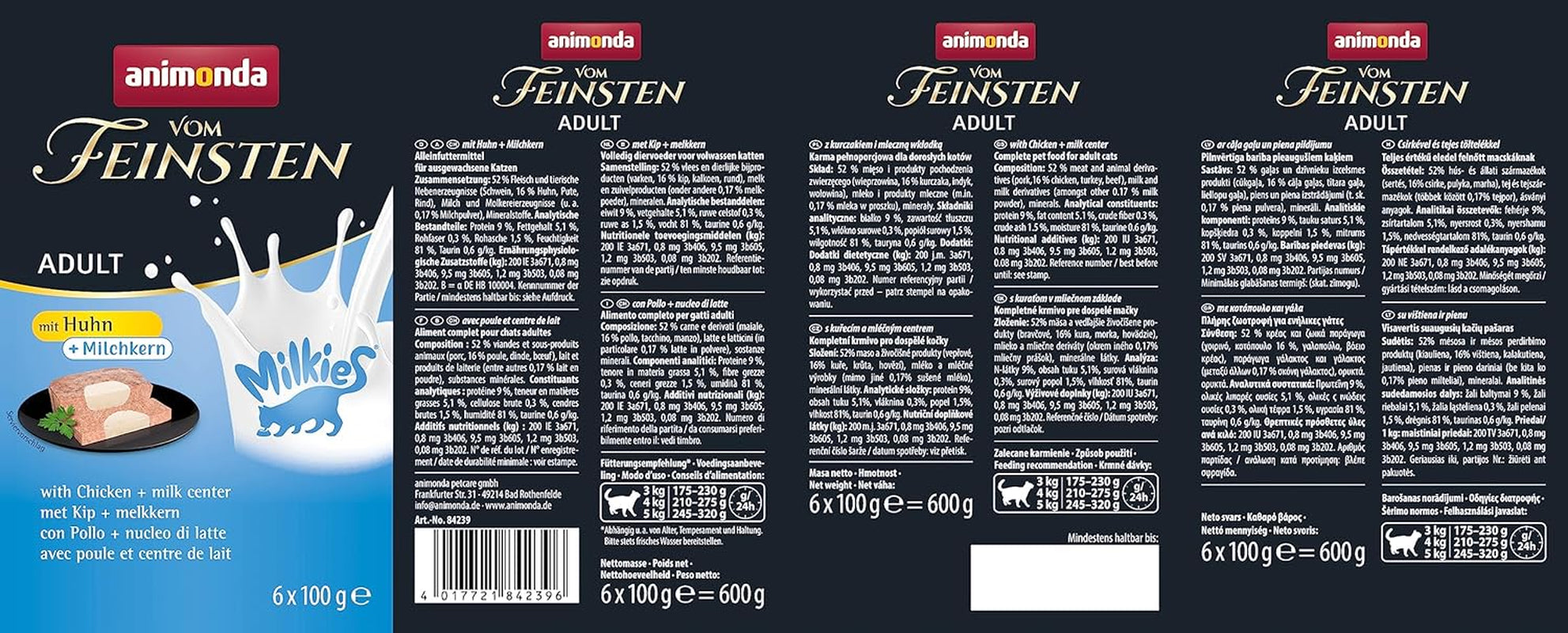 animonda Vom Feinsten Mat för vuxna katter, Nassfutter für ausgewachsene Katzen, mit Chicken + Milchkern, 6 x 100 g