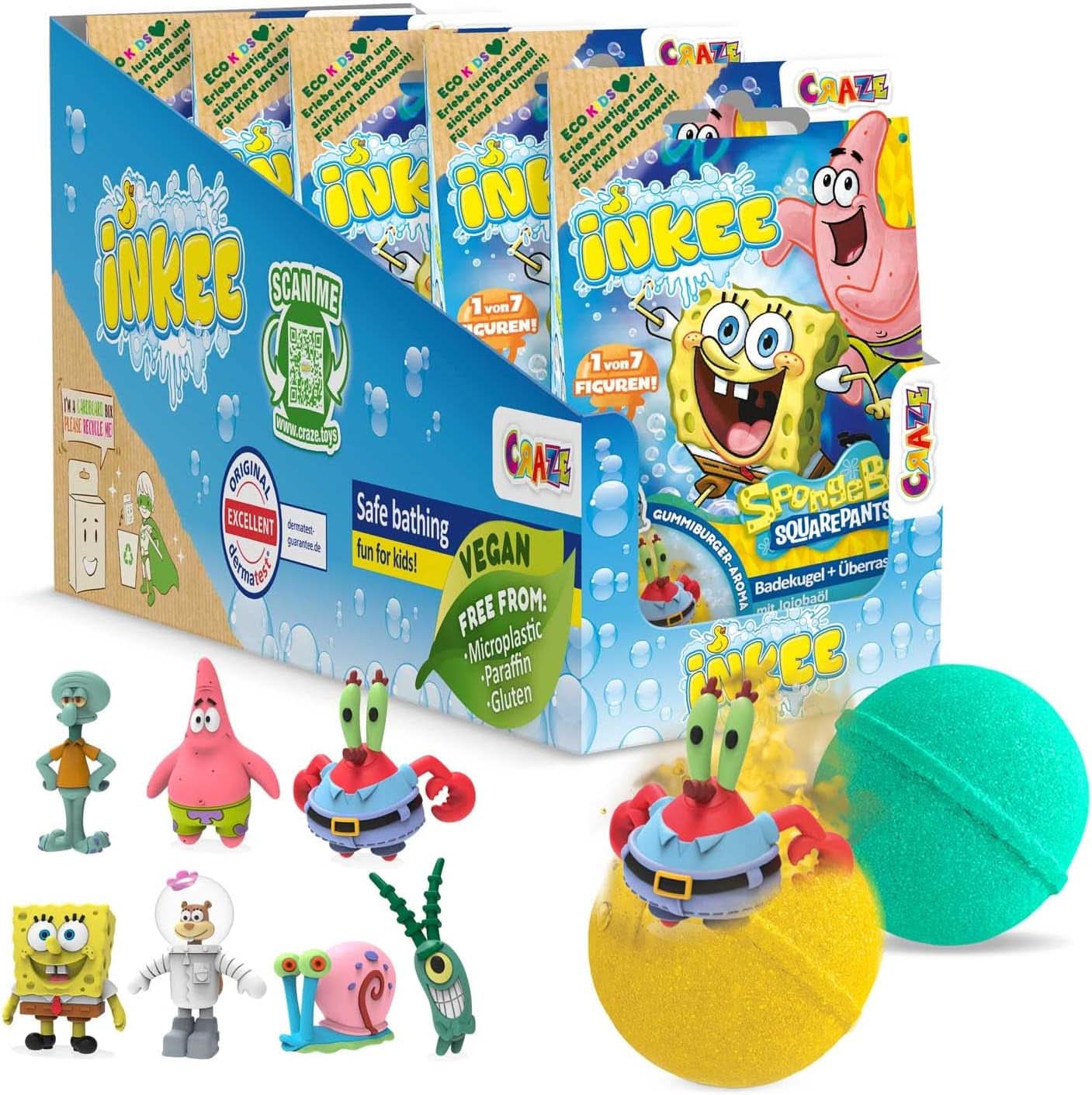 INKEE Spongebob Surprise Kids Bath Bomb Svampbob Fyrkant Samlarobjekt 80 Grams Naty Shop Set 5 Spongebob Surprise Bath Bombs