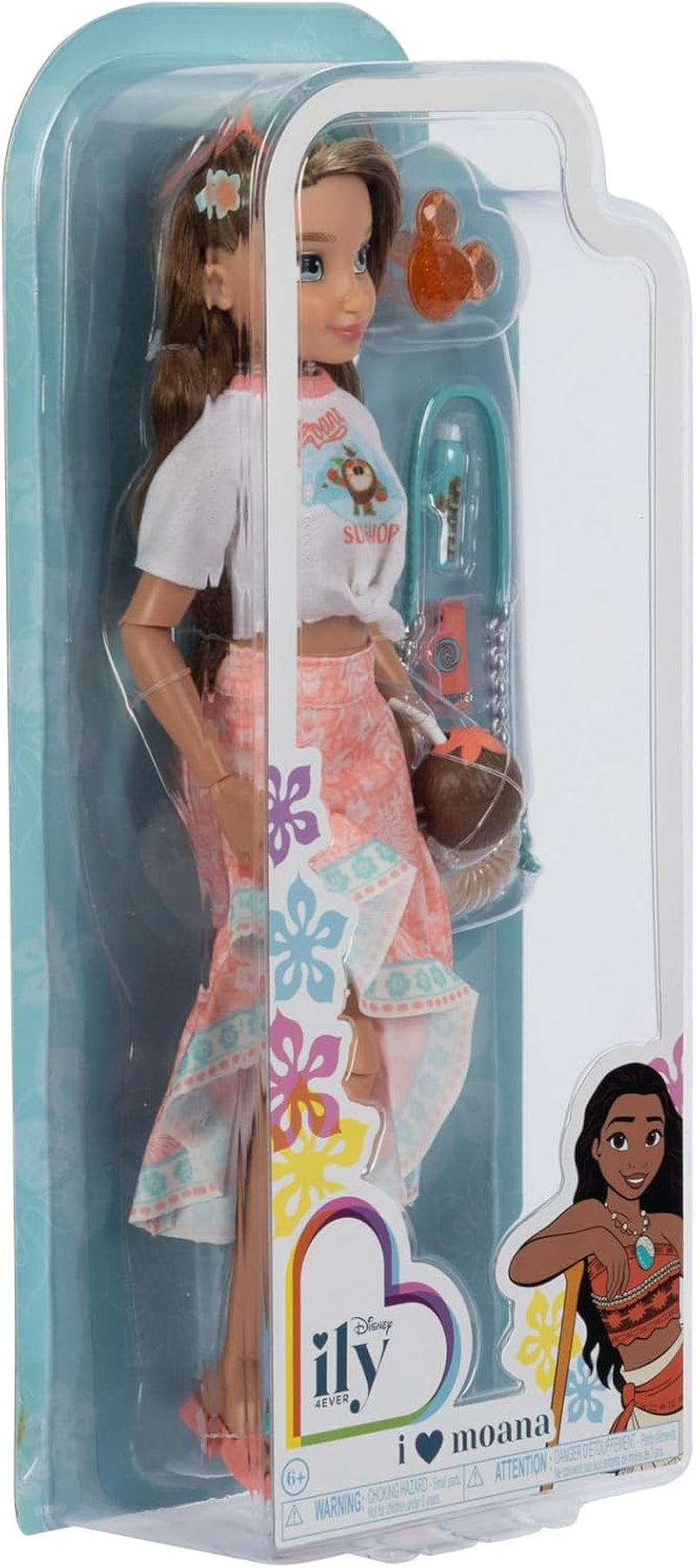 Vaiana docka med tillbehör, 29cm, 13 artikulationspunkter, officiellt licensierad av Jakks Pacific. Komplett med kombinerbara tillbehör och en gnistrande Mickey-ring!