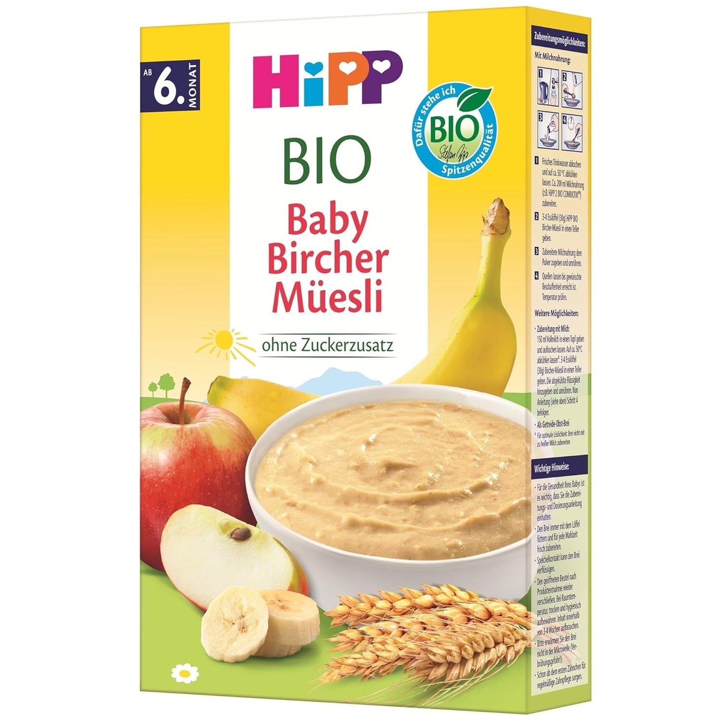 HiPP Ekologisk Baby Bircher Müsli (8 x 250g), från 6 månader, utan tillsatt socker, extra möra flingor - lättsmält frukost av bästa ekologiska kvalitet