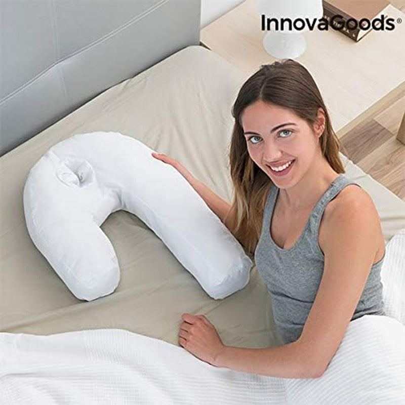 Innovagoods Ergonomisk U-formad kudde för sidoslipare, idealisk för graviditet, främjar lugn andning, minskar snarkning, bomull och polyester, vit, 39 X 57 X 14 cm Cervikala ortopediska kuddar Naty Shop