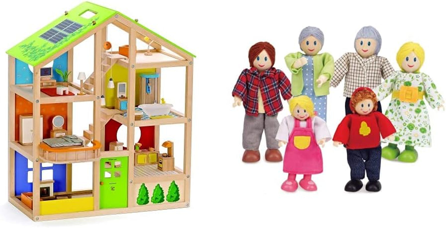 Hape E3401 Four Seasons House, möblerat och E3500 - dockfamilj, ljus hy