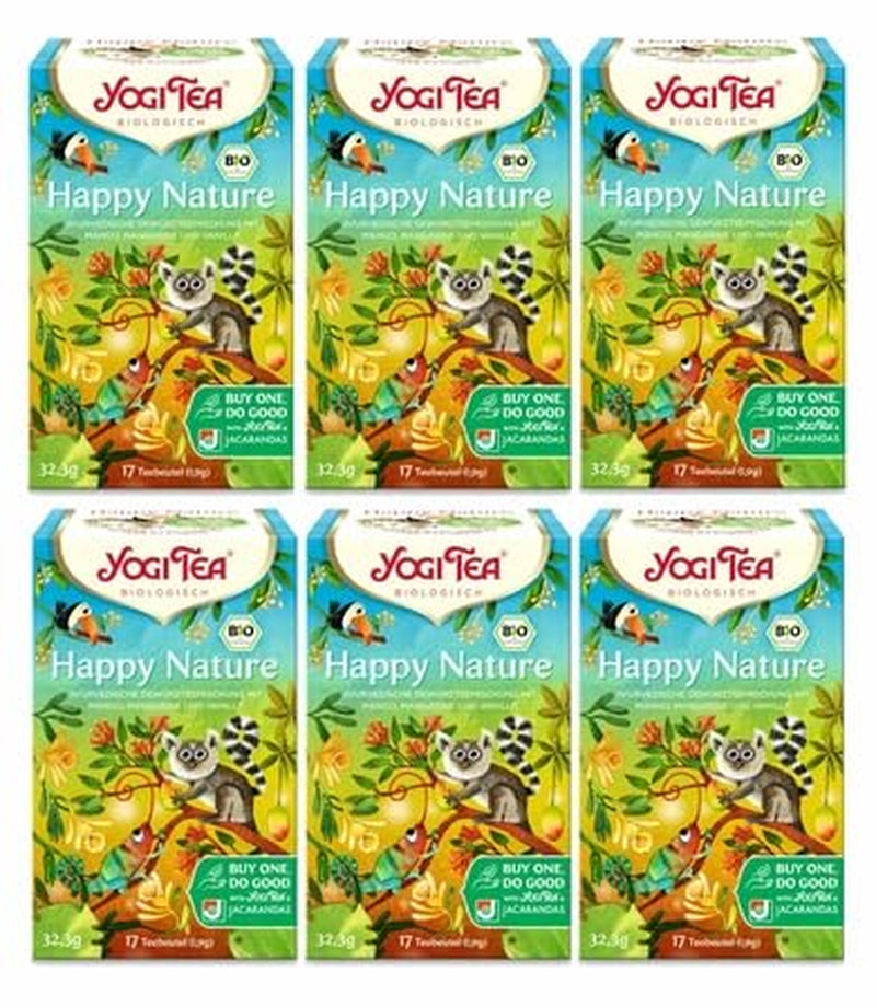 Yogi Tea - Happy Nature, Buy One and Do Good, Organic Ayurvedic Spice Örtte, Mango, Mandarin, Vaniljblandning, Yogi Tea 6-pack, 6X17 tepåsar (102 tepåsar totalt)