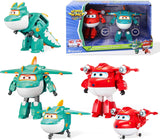 Super Wings 5" Transforming Characters 2-Pack Transforming Supercharged Jett + Tino Transformer Toy för pojkar och flickor i åldrarna 3+ Röda actionfigurer Naty Shop Jett Tino