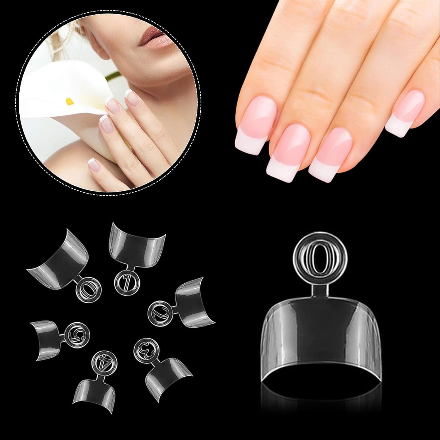 600st Ovala False Nail Tips 12 Storlekar Korta Nageltips Franska Halvtäckande False Nail Tips för Gör-det-själv Nagelsalong Transparent