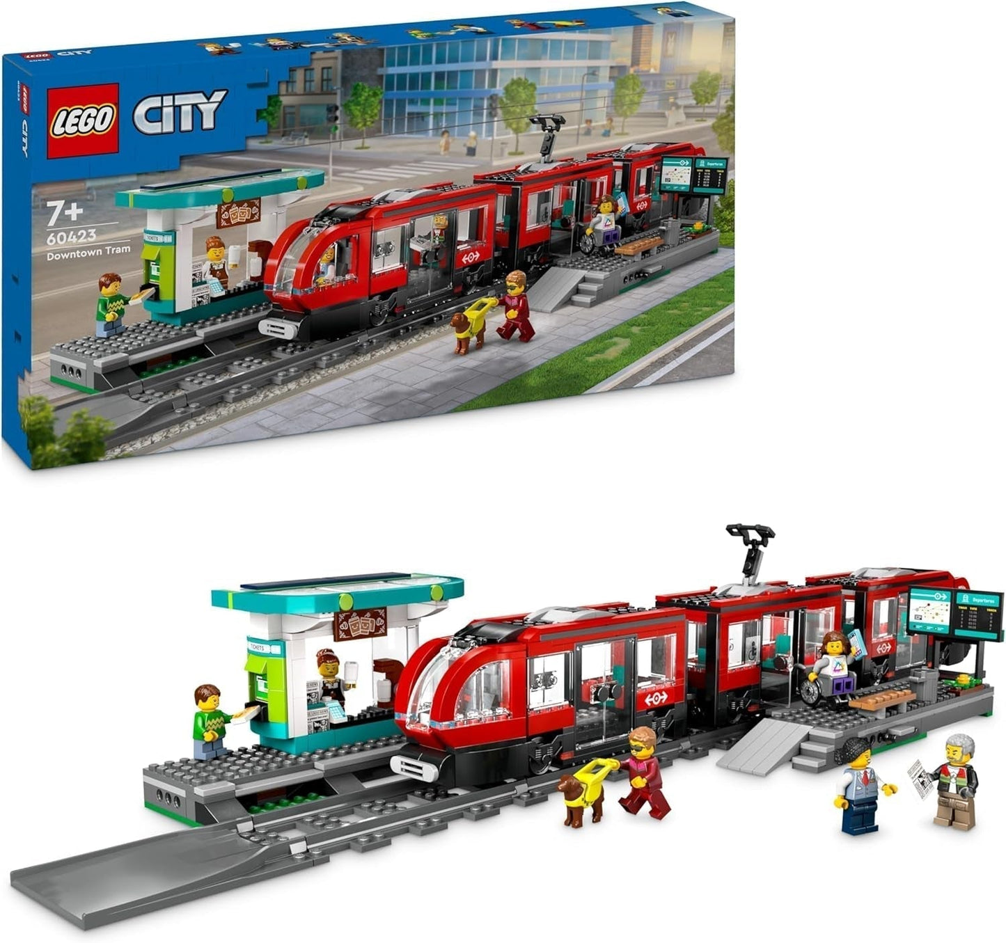 LEGO City spårvagn med station, presentidé för fordonsleksaksfans från 7 år, med 6 minifigurer och en ledarhund för rollspel, byggleksak 60423 Byggset Besuche den LEGO-Store Standardtitel