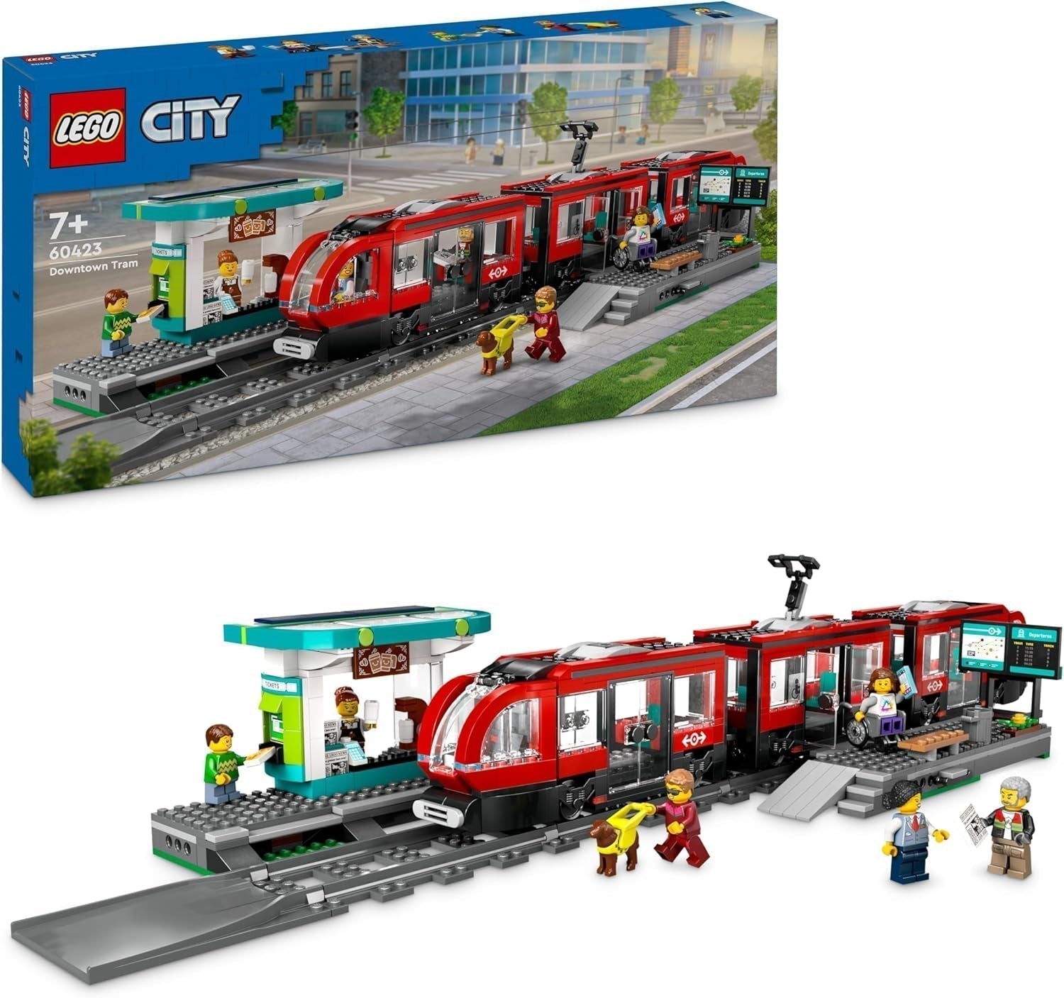 LEGO City spårvagn med station, presentidé för fordonsleksaksfans från 7 år, med 6 minifigurer och en ledarhund för rollspel, byggleksak 60423 Byggset Besuche den LEGO-Store Standardtitel
